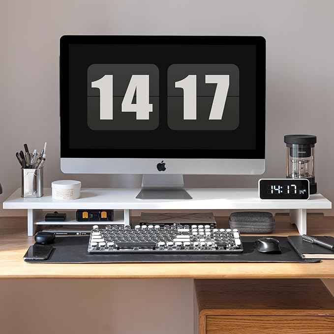 ROCDEER Bamboo Dual Monitor Stand Riser White, 2-Tier Desk Monitor Riser - Image 2