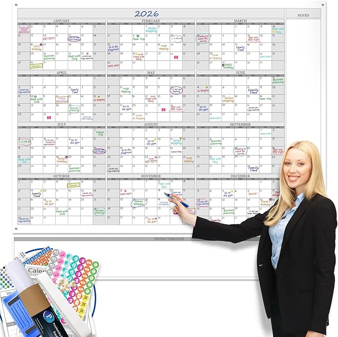 Jumbo Dry Erase Yearly Whiteboard Wall Calendar, Huge 12 Month Laminated by PartyFunny