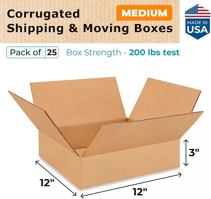 Medium Moving & Shipping Boxes 12"L x 12"W x 3"H - Image 2