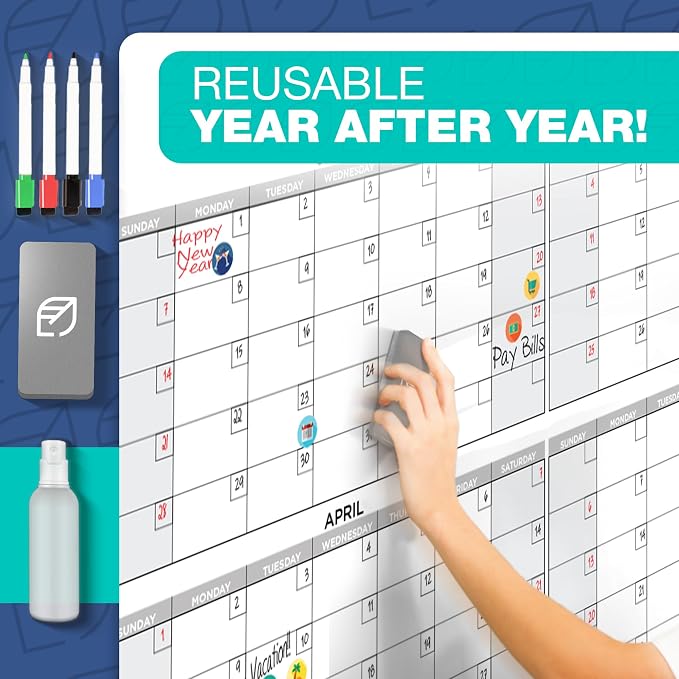 Large Dry Erase Calendar for Wall, Reusable - Image 5