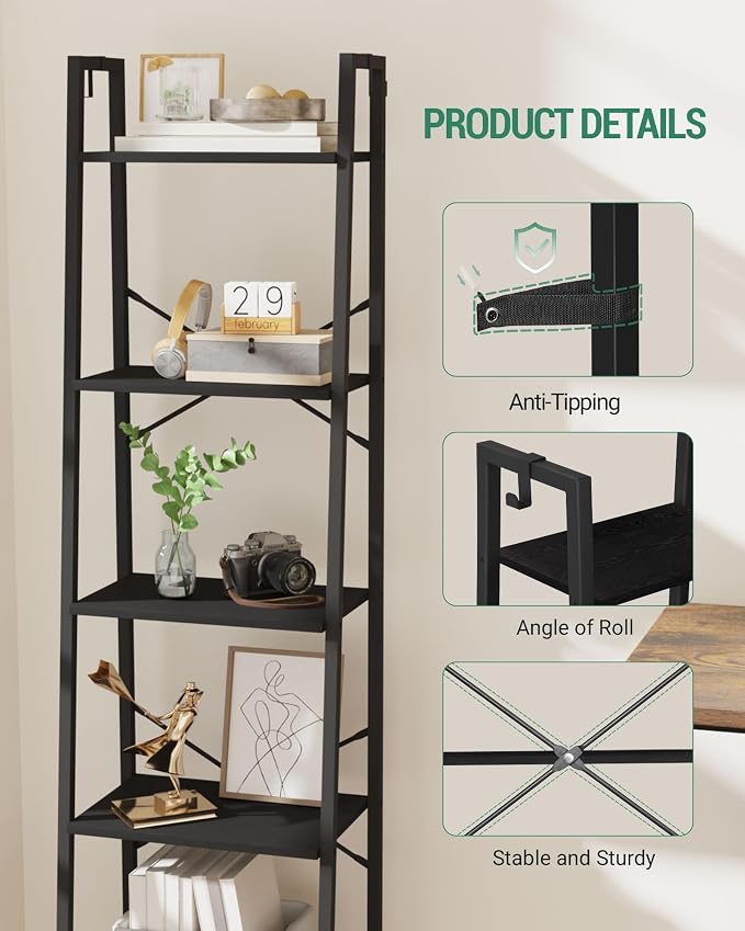 Hzuaneri Ladder Shelf, Bookshelf Bookcase, Freestanding Corner Storage Shelve - Image 3