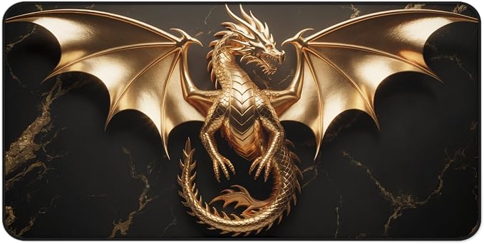 Golden Dragon Black Marble Desk Mat | Luxury Gaming Mouse Pad, Large Non-Slip by Unknown