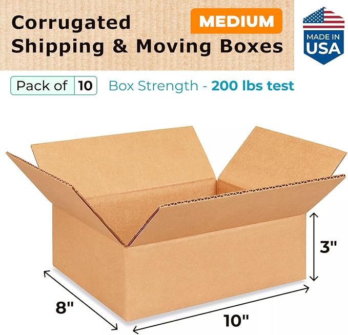 Medium Moving & Shipping Boxes 10x8x3 inches - Image 2