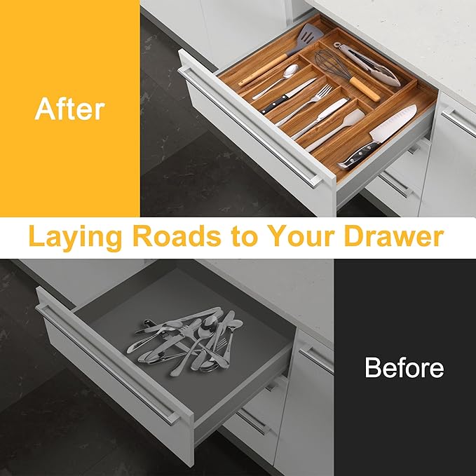 oridom Large Premium Acacia Silverware Organizer - Image 3