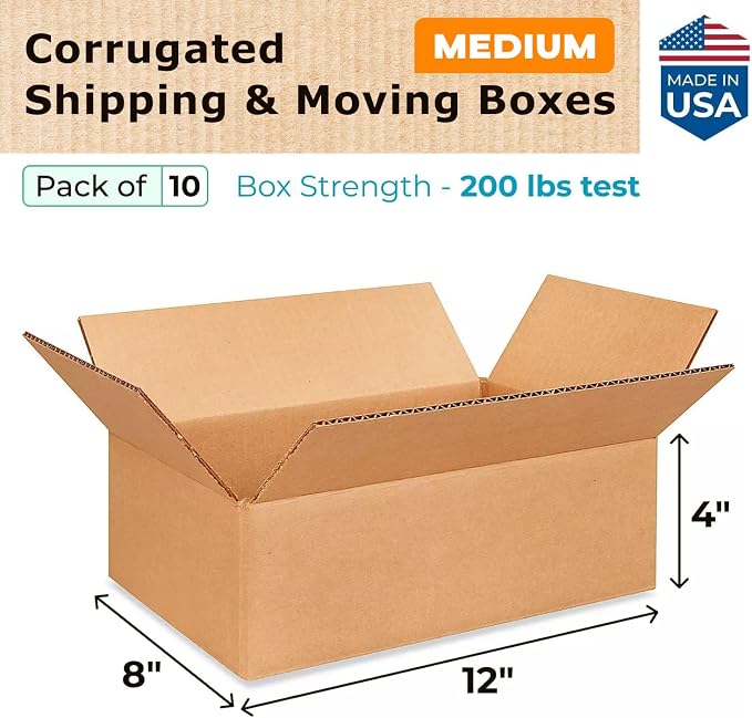 Medium Moving & Shipping Boxes 12x8x4 inches - Image 2