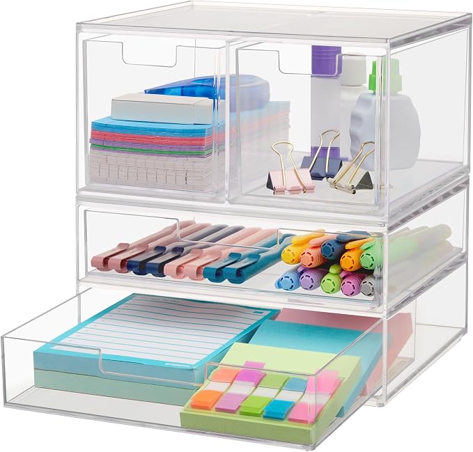 STORi Chloe Space-Saving Clear Drawer Organizer Sort Office, Beauty Supplies by STORi