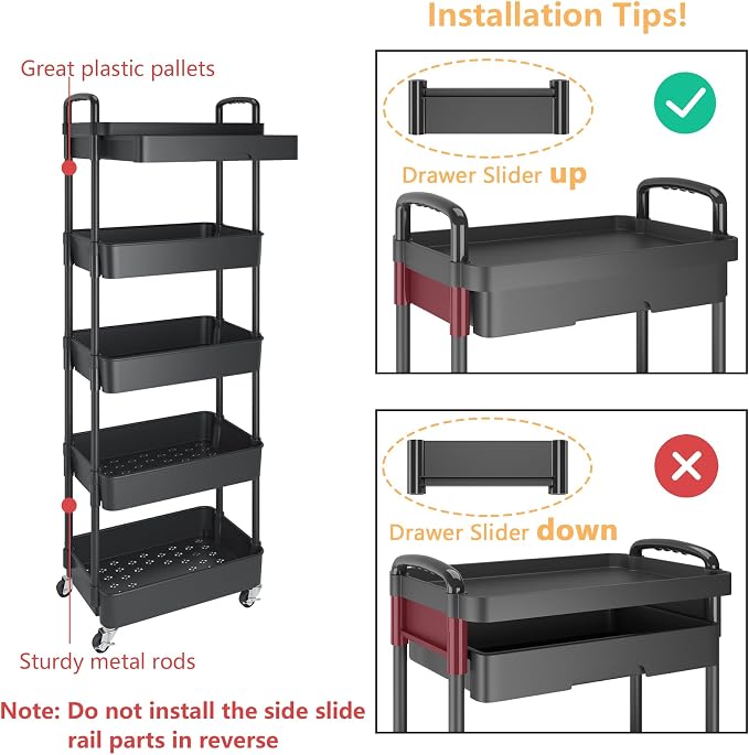 Calmootey 5-Tier Rolling Utility Cart - Image 6