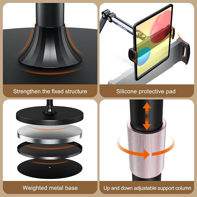 Tablet Floor Stand, 360° Rotation Tablet Holder, Compatible - Image 5