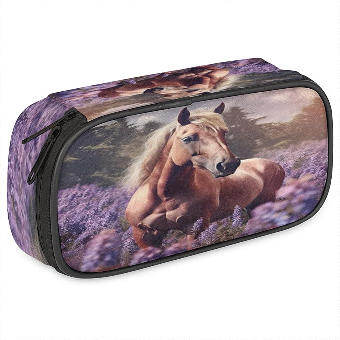 Pardick Pencil Case，Horse Lavender Big Capacity Pencil Pouch Coin Pouch by Pardick