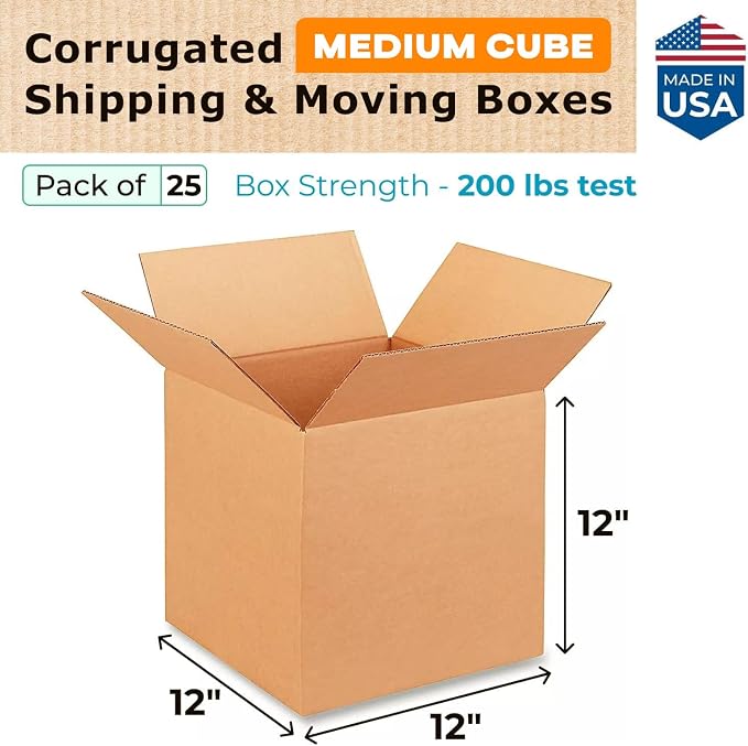 Medium Shipping & Moving Boxes 12"L x 12"W x 12"H - Image 2