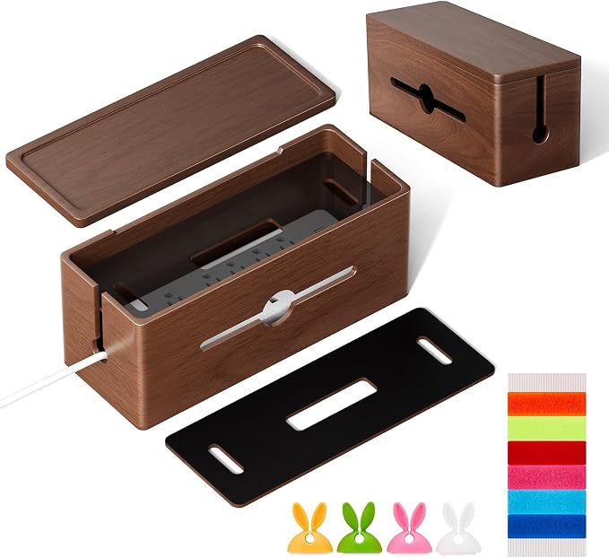 HomeBliss Extra Large Cable Management Box – Brown Double Layer Wooden Cord by Homebliss