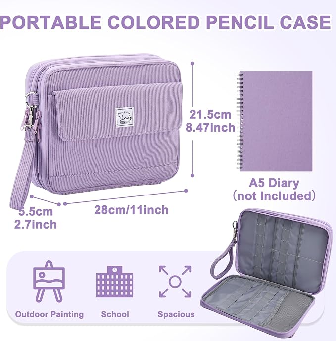 VASCHY Colored Pencil Case, Corduroy Large Pencil Pouch - Image 2