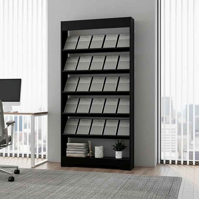 LHIUGE 5-Layer Brochure Display Rack, Freestanding Wooden Magazine Rack - Image 6