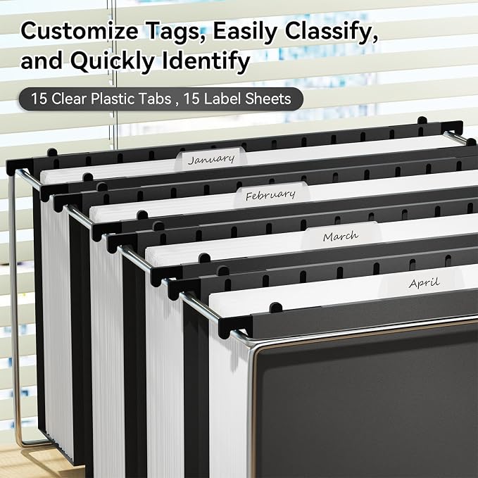 ANSOOK Plastic Legal Size Hanging File Folders, 12 Pack Reinforced Black File - Image 4