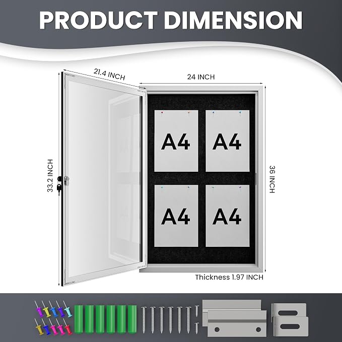 36"x24" Lockable Enclosed Bulletin Board, Outdoor Flet Weather-Resistant - Image 4