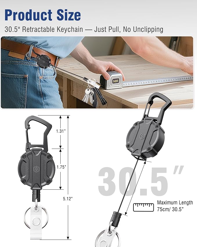 Autonomier 2Pack Heavy Duty Retractable Keychain, Unbreakable Embedded Body - Image 4