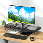 Dual Monitor Stand Riser, Wooden Desktop Organizer Shelf - Image 7