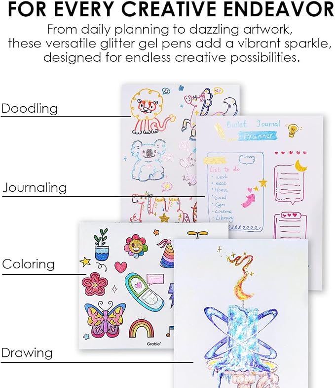 Grabie 42 Capped Glitter Gel Pen Set, 18 Iridescent&24 Essential Color Pens - Image 3
