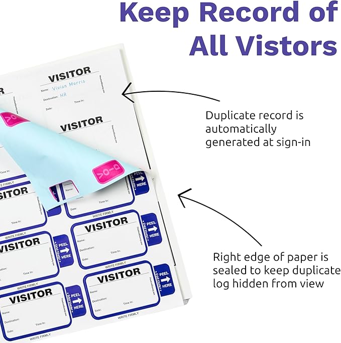 Threshold Tab-Expiring Visitor Badge Sign-in Book | Name Tag Stickers | Hospital - Image 2