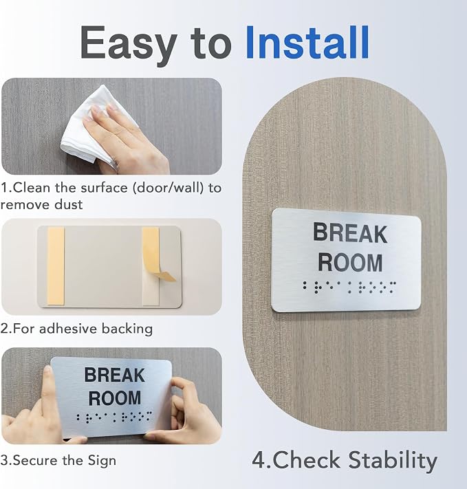 Exit Signs with Raised Text & Grade 2 Braille, Brushed Aluminum/Silver Finish - Image 5