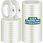 Treela 30 Rolls 1/2 Inch x 60 Yards Filament Strapping Tape 5.5 Mil Transparent by Treela