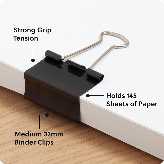 U Brands Binder Clips, Medium 1-1/4" Width, 1/2" Paper Holding Capacity - Image 3