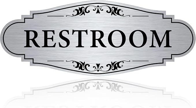 Restroom Sign Sticker for Business & Home, Self-Adhesive Brushed Silver Elegant by LUHIMO