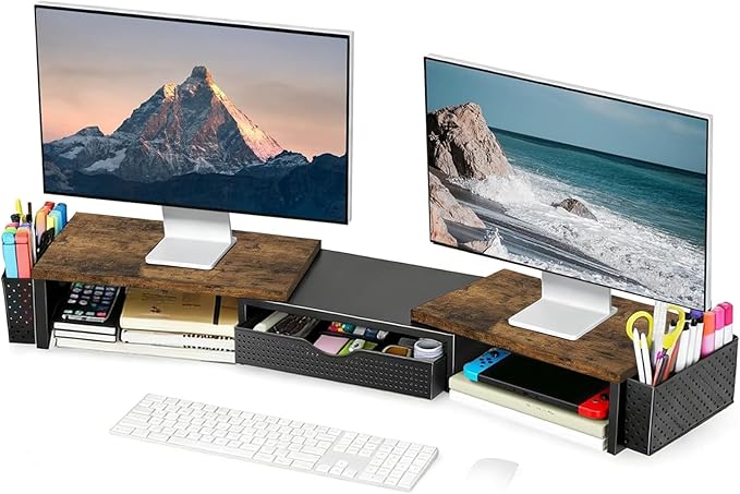 Spacrea Metal Desk Organizers and Accessories, Dual Monitor Stand Riser by Spacrea