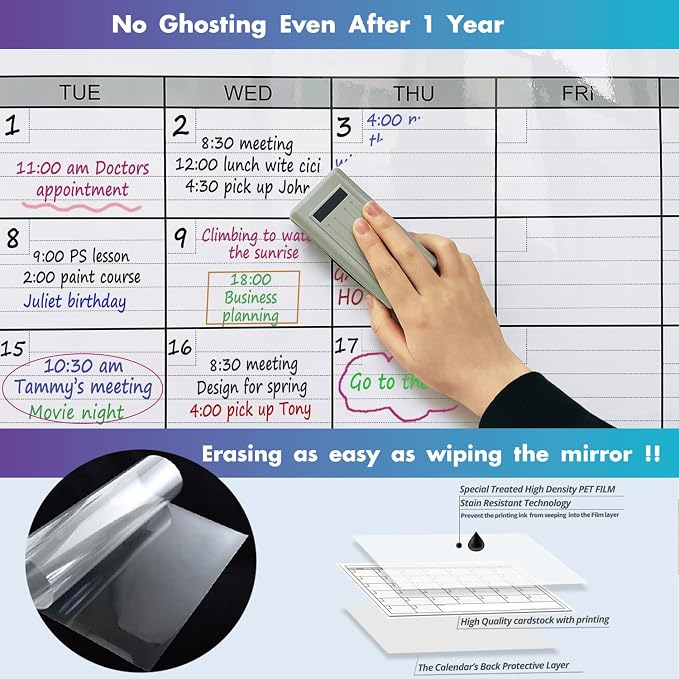 Dry Erase Four Month Laminated Jumbo Wall Calendar, Huge Quarterly Laminated - Image 6