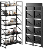 JSB No Assembly Folding Bookshelf, 5 Tier Industrial Metal Book Shelf by HomeFurniture