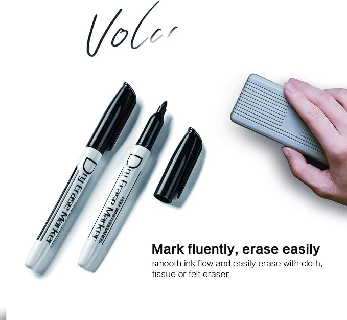 Volcanics Black Dry Erase Markers Low Odor Fine Whiteboard Markers Thin Box of - Image 5