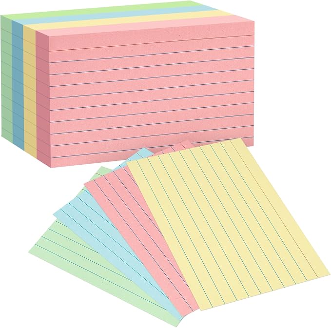 Colored Index Cards 4x6, Goefun Ruled Flashcards 100Pcs, 4 Color Notecards by Goefun