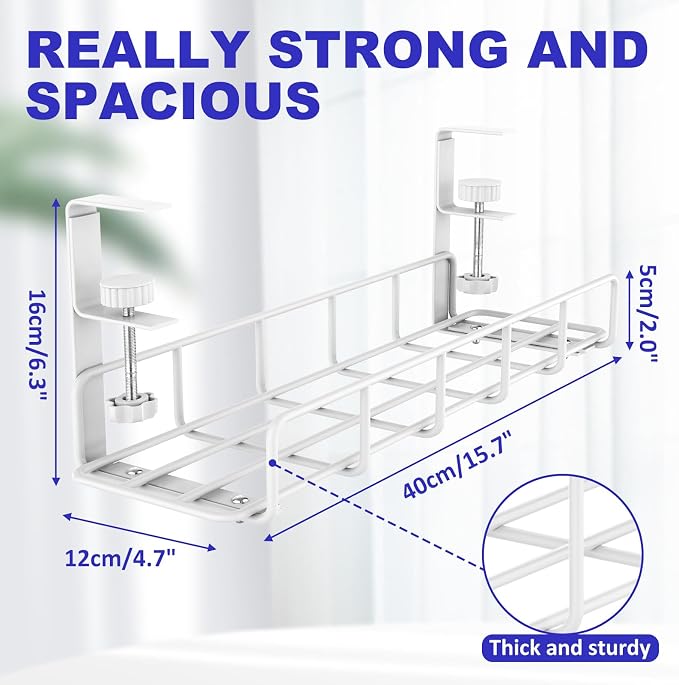 15.7” Under Desk Cable Management Tray, No Drill Steel Cable Tray Organizers - Image 6