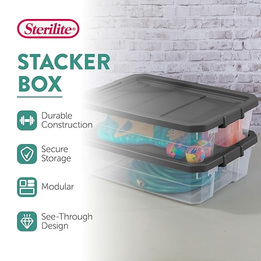 Sterilite 12-Pack Modular Stacker Box, Durable Clear Plastic Storage Bins - Image 2