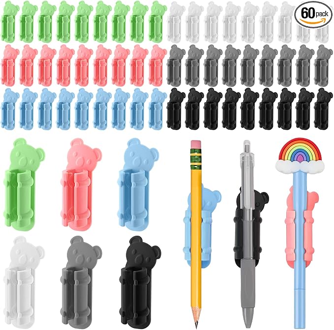 VZZNN 60 Pack Adhesive Pen Holder Clips, Colorful Silicone Pencil Holders by VZZNN