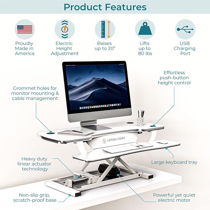 VERSADESK® Electric Standing Desk Converter, 40 Inch Large PowerPro™ Height - Image 2