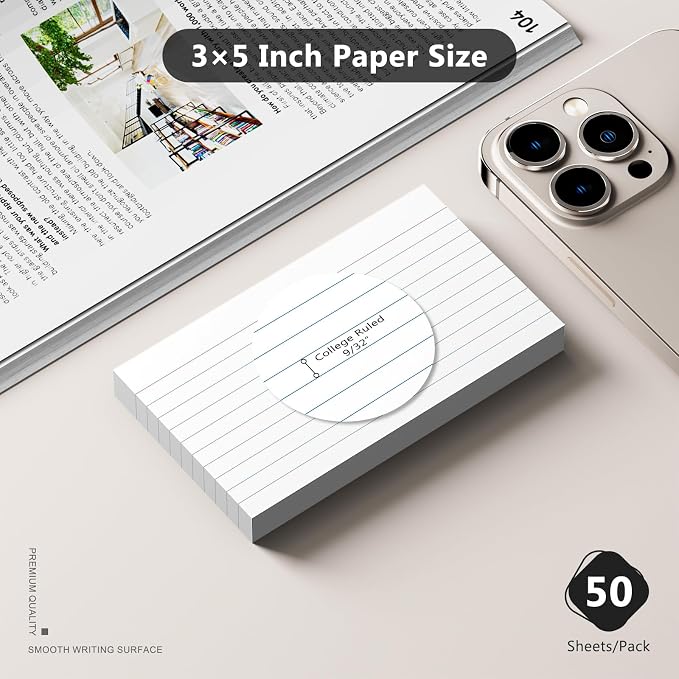 250 Count Index Cards 3 x 5 Inch, Heavyweight White Lined Note Cards Portable - Image 2