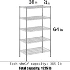 Regal Altair 21" Deep x 36" Wide x 64" Height Wire Shelving Kit | 5-Tier | NSF - Image 3