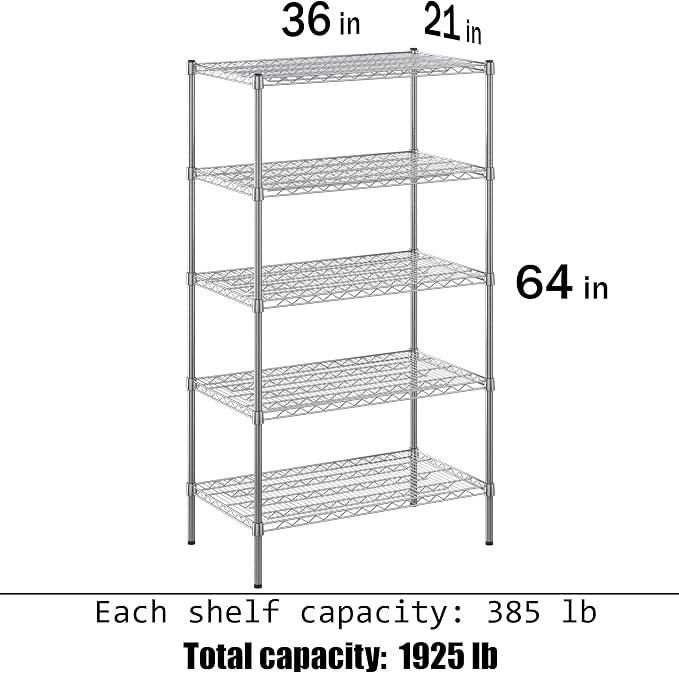 Regal Altair 21" Deep x 36" Wide x 64" Height Wire Shelving Kit | 5-Tier | NSF - Image 3