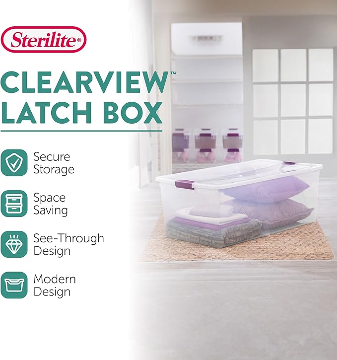 Sterilite 4-Pack 110 Quart ClearView Latch Box, Stackable Organizer Bins - Image 2