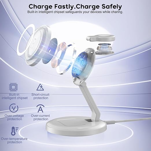 3 in 1 Foldable Magnetic Wireless Charging Station, iPhone Mag-Safe Charger - Image 6