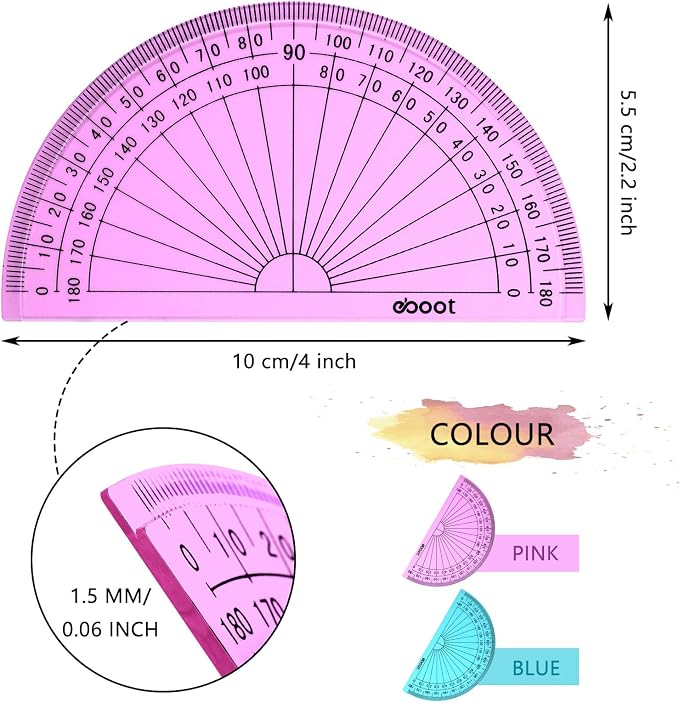 EBOOT 50 Pcs Math Protractors Plastic Protractor 180 Degrees, 4 Inches - Image 3