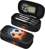 Boys Soccer Pencil Case with Water & Fire Pattern Print, Cool Black Pencil Box by YIJIUWKIS