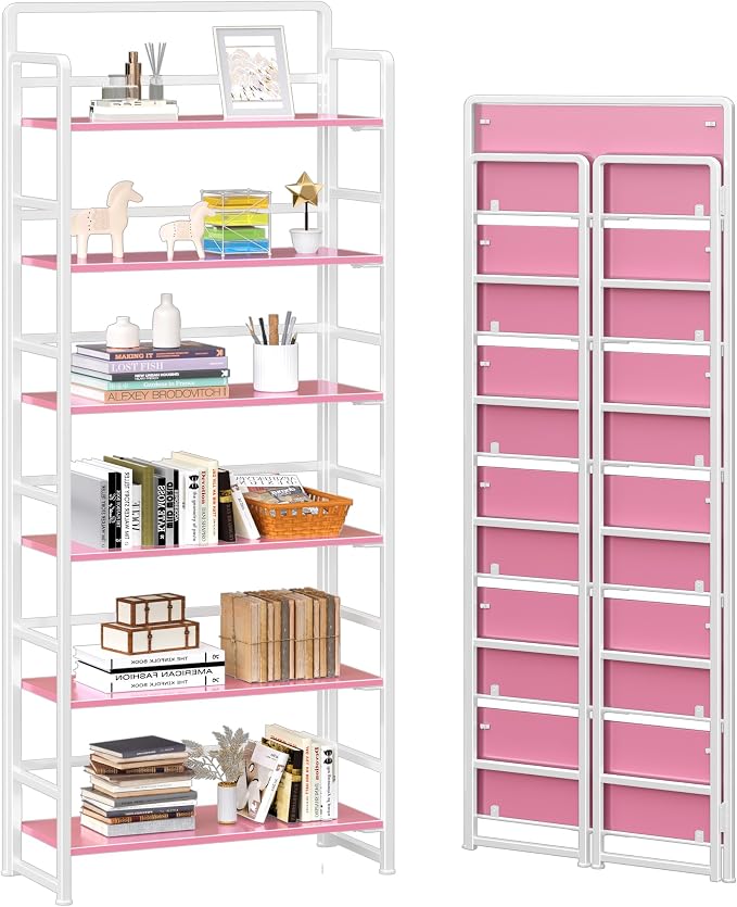4NM No Assembly 6 Tiers Folding Bookshelf Storage Shelves Vintage Bookcase by 4NM