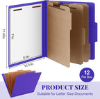 Skyygemm 12 Pcs Classification Folders Letter Size, 3 Divider Pressboard File - Image 2