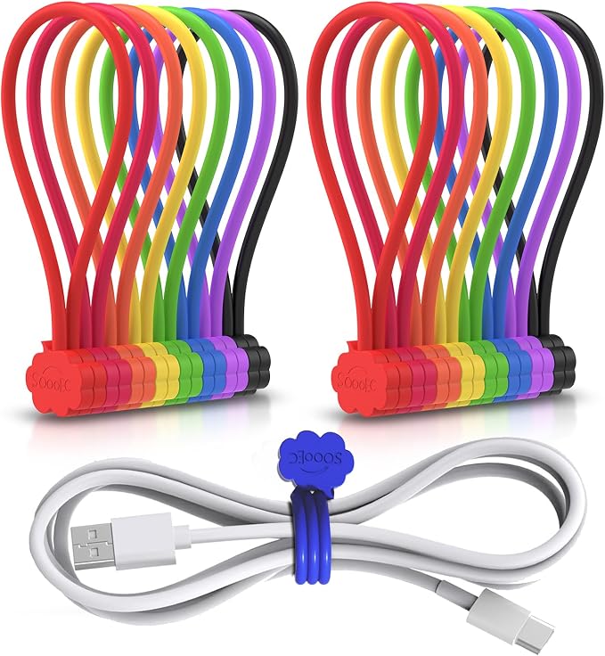 SOOOEC Magnetic Cord Ties, 16 Pack 7.2" Snap on Magnetic Cable Ties Cute Cloud by SOOOEC