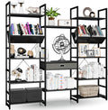 NUMENN Triple Wide 5 Tier Bookshelf, Adjustable Rustic Industrial Style Book by NUMENN