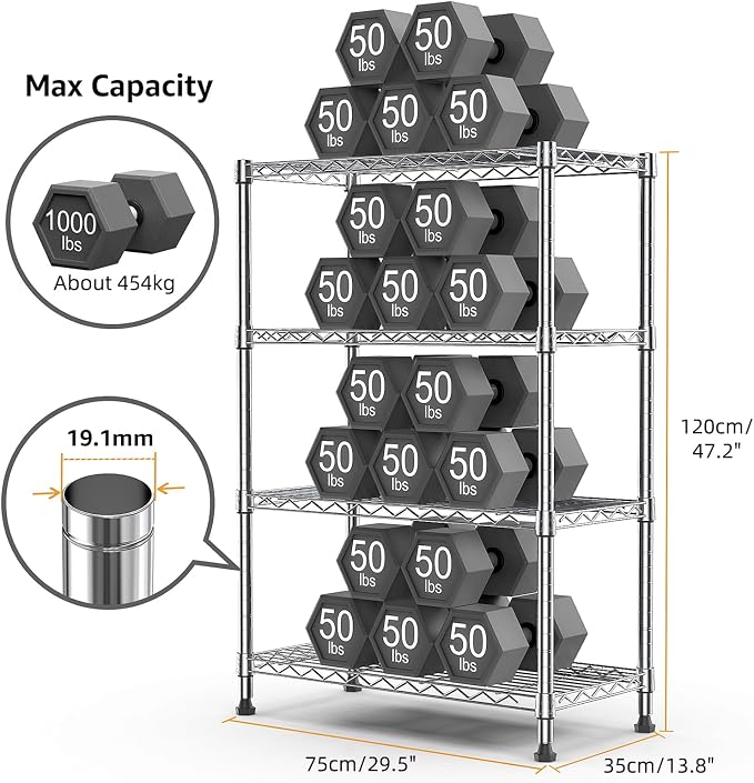 M MZG 1000 lbs Storage Shelving Steel Heavy Duty 4-Tier Utility Shelving Unit - Image 3