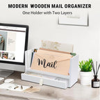 Two-Layer Solid Wooden Mail Storage Organizer Holder - Image 2