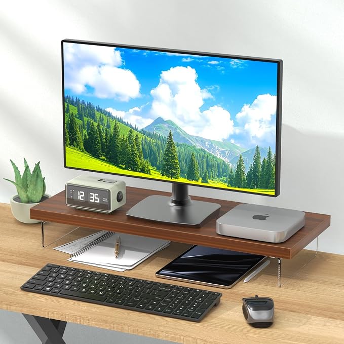 SSWOOD Monitor Stand Riser, Wood & Acrylic Computer Monitor Stand Desk Desktop - Image 2